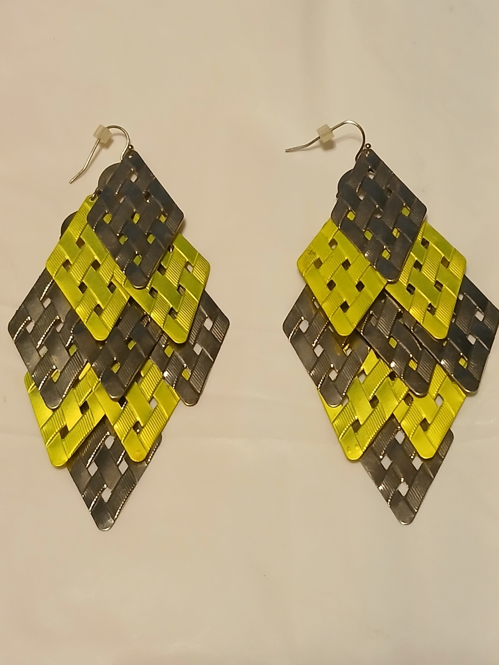 Yellow and Silver Woven Dangle Earrings - Women Accessories